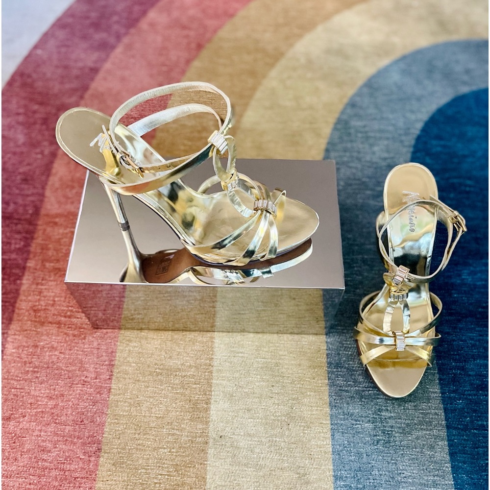 Marciano Gold Strappy Embellished Heels. Size 6.5